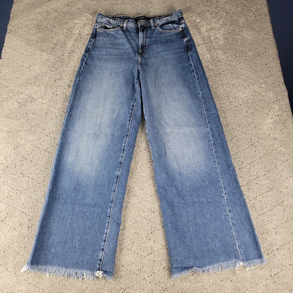 Banana Republic Jeans Womens 30 Blue High Rise Wide Leg Raw Hem Festival Denim